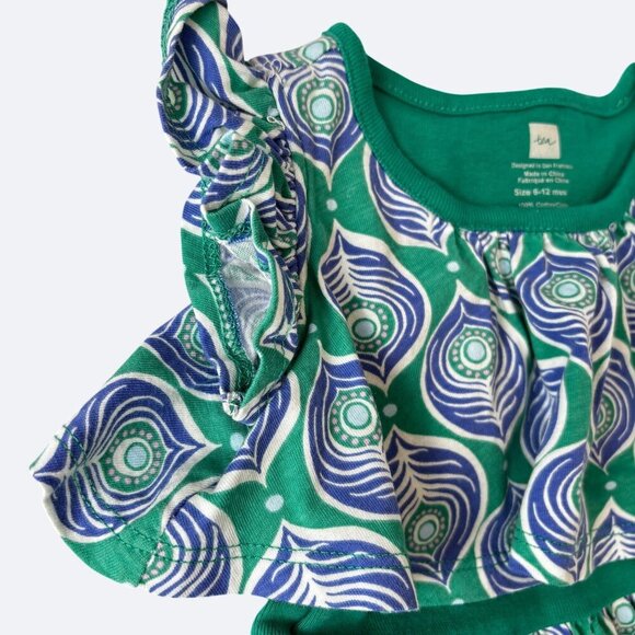 Tea Collecton Dress Size 6 12 Months Kelly Green Cotton Peacock Ruffles NWOT - Picture 3 of 6